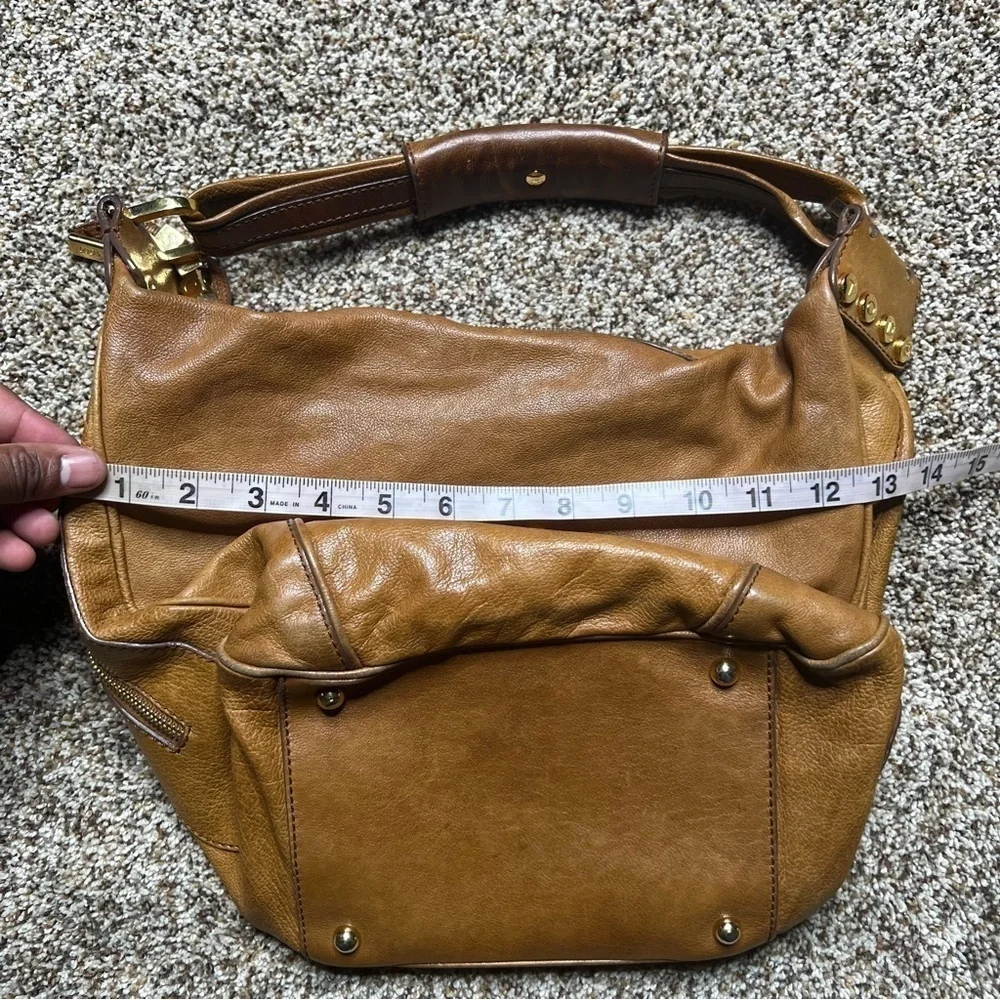 TODS Cognac Brown Hobo Leather Slouch Bag Zip Top Womens